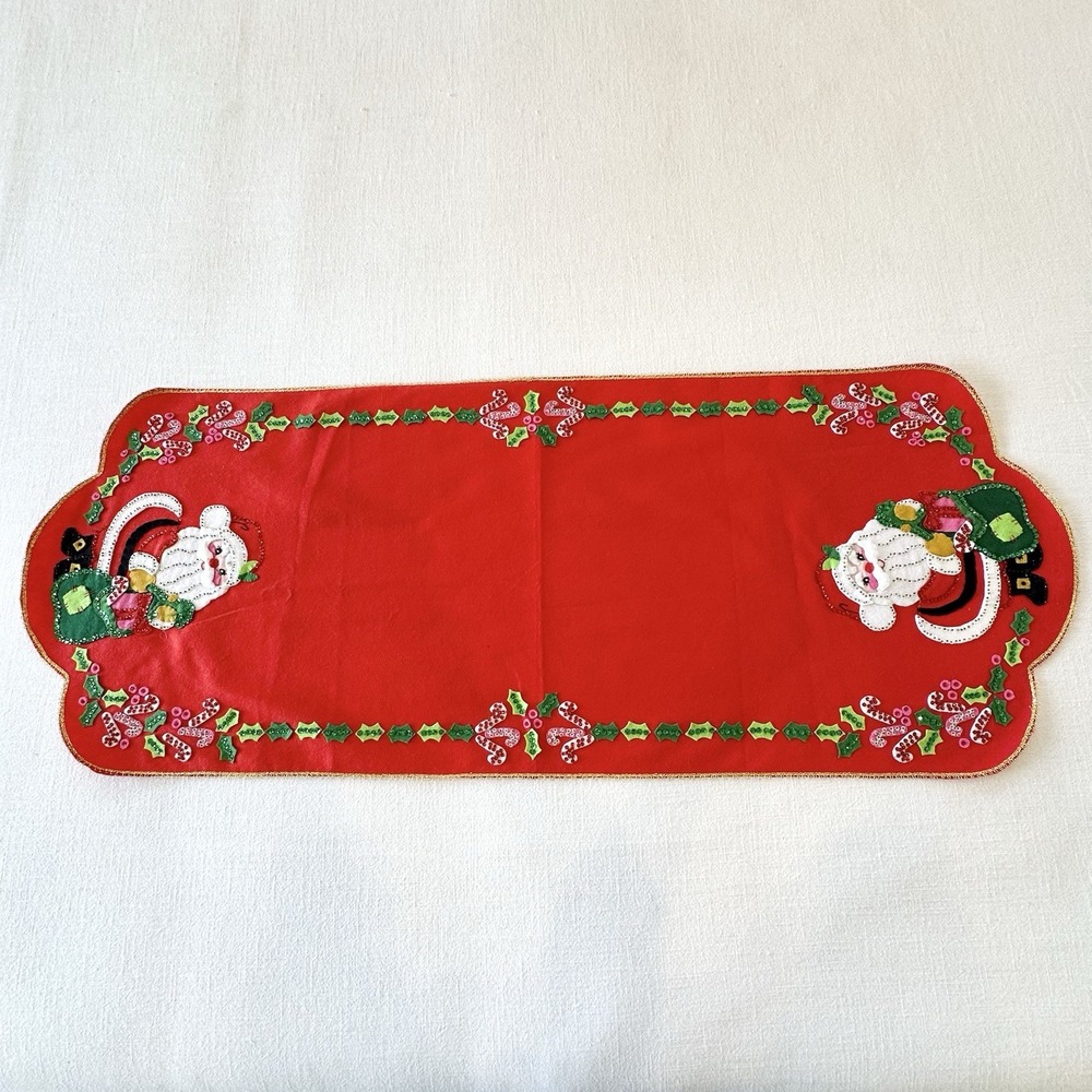 Vintage Bucilla Christmas Jeweled Holiday Table Runner Santa's Goodies #3610